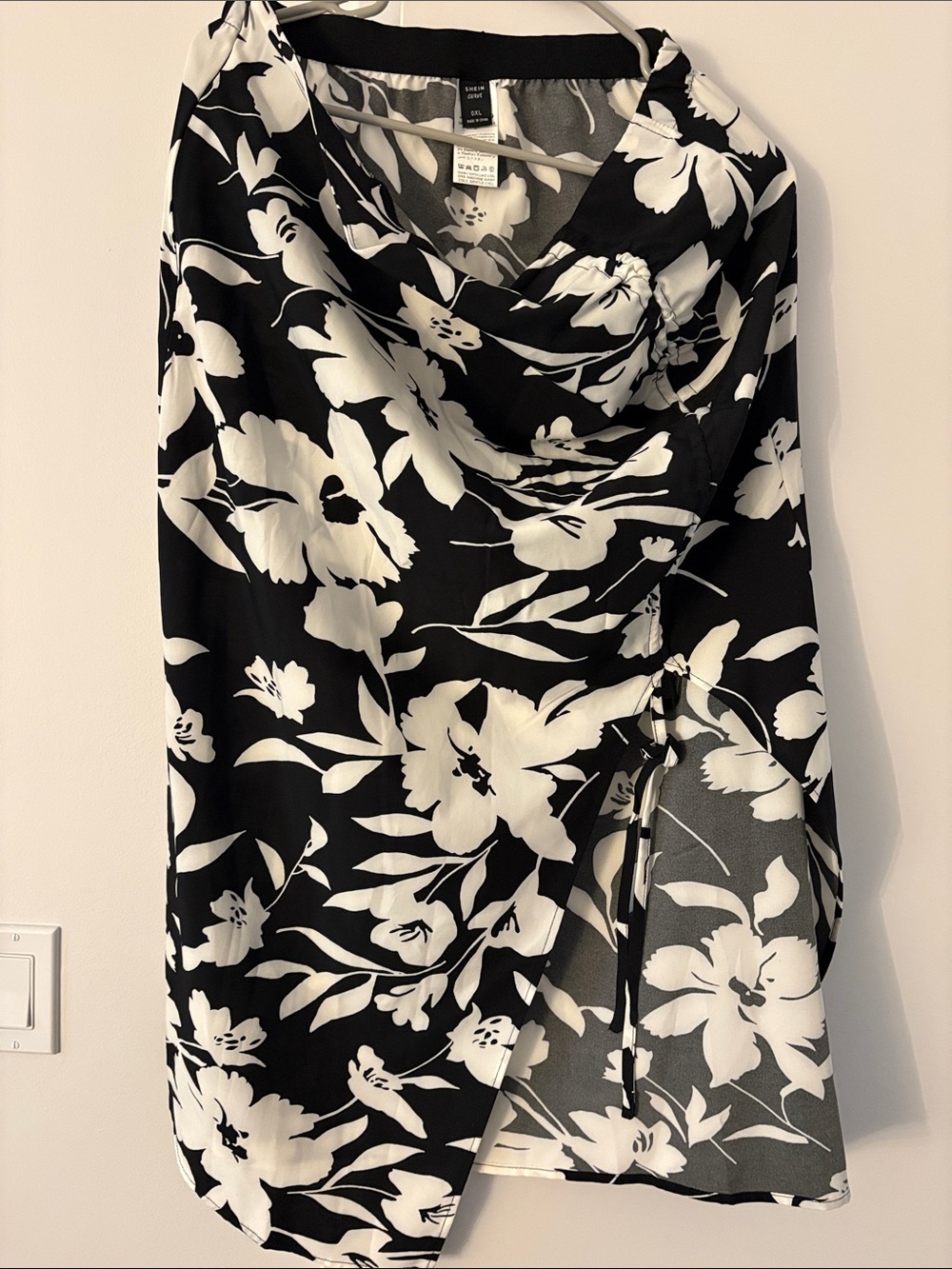 Black and White Floral Wrap Skirt